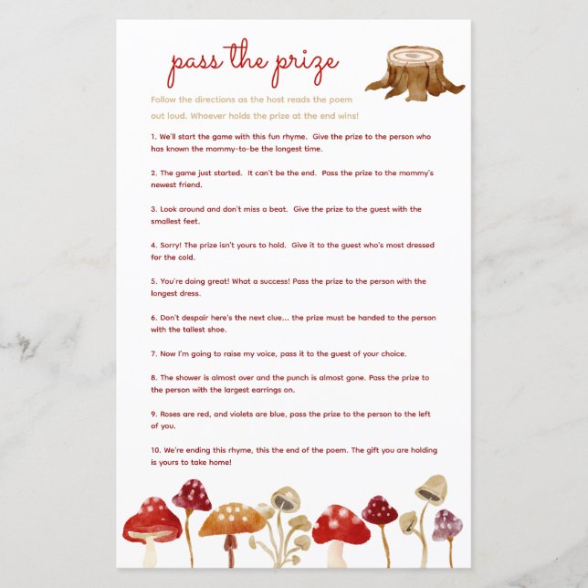 Passez le jeu de baby shower de prix Woodland Mush (Devant)