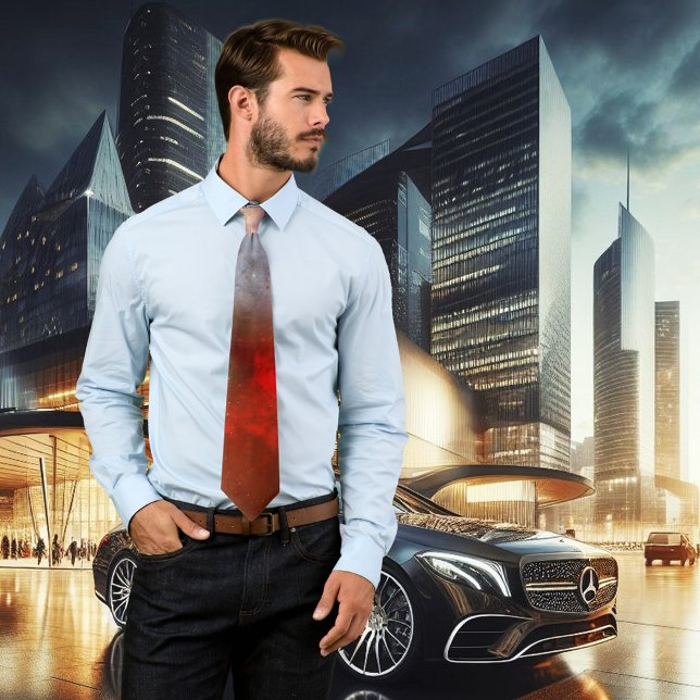 Passionate Red Space Cravate d'art Abstrait (Tie with abstract sci-fi space art inspired by Hubble)