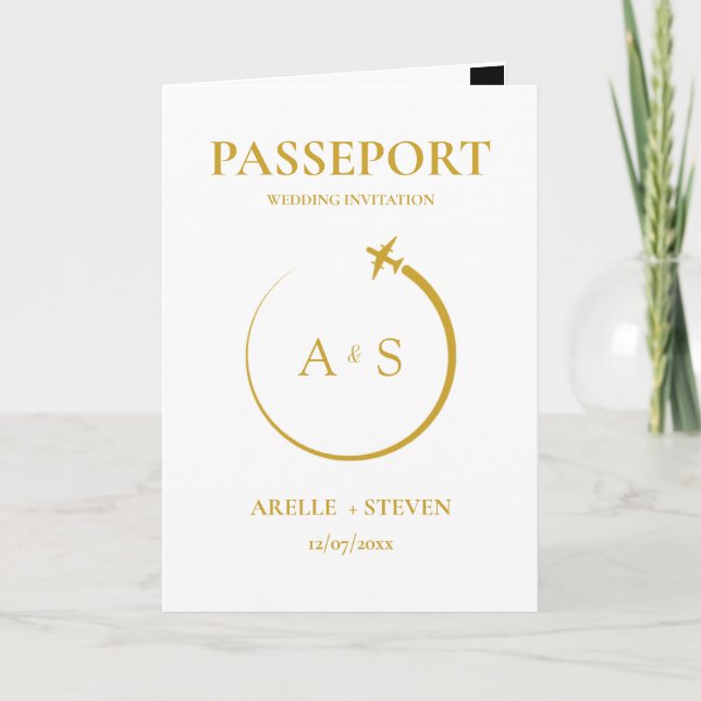 Passport Destination Faux Faire-part de mariage or (Devant)