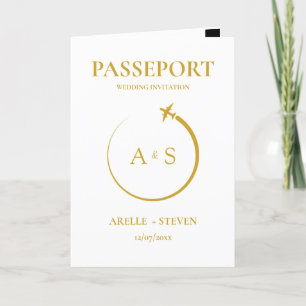 Passport Destination Faux Faire-part de mariage or