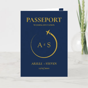 Passport Destination Faux Faire-part de mariage or
