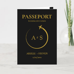 Passport Destination Faux Faire-part de mariage or
