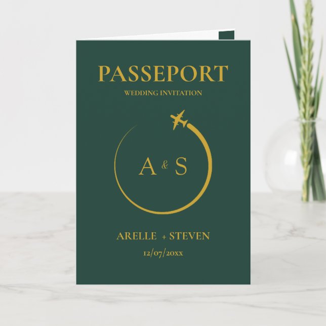Passport Destination Faux Faire-part de mariage or (Devant)