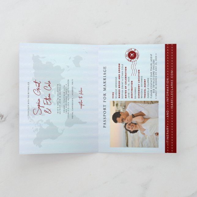 Passport Destination Wedding red invitation (Intérieur)