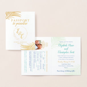 Passport Gold Foil Faire-part de mariage tropicale