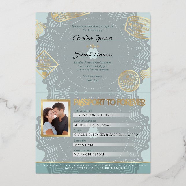 Passport Wedding Foil Invitation (Verso)