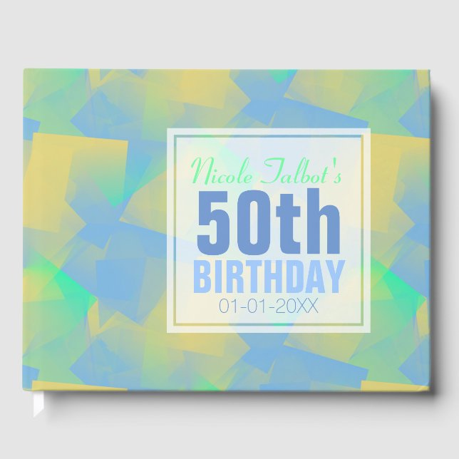 Pastel Abstrait bleu 50e Anniversaire Livre d'or (Recto)