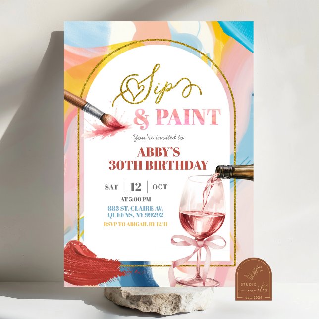 Pastel Adult Birthday Paint and Sip Invitation (Créateur téléchargé)