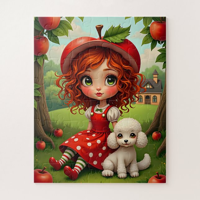 Pastel Apple Girl avec chiot - Puzzle amusant pour (Vertical)