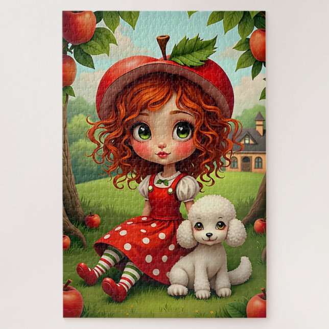 Pastel Apple Girl avec chiot - Puzzle amusant pour (Vertical)