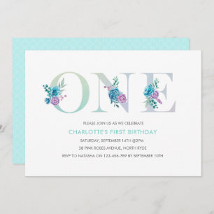 Pastel Aqua bleu premier anniversaire Invitation