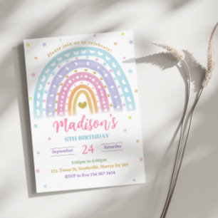 Pastel Aquarelle Arc-en-ciel Invitation d'annivers