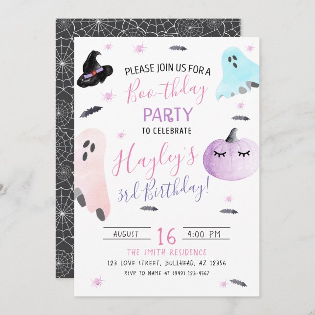 Pastel Aquarelle Boothday Ghost Invitation (Devant / Derrière)