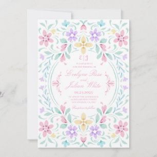 Pastel Aquarelle Faire-part de mariage Floral