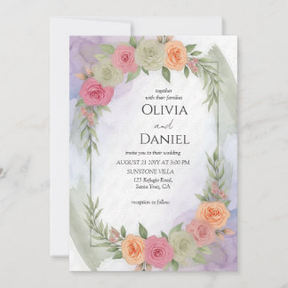 Pastel Aquarelle Faire-part de mariage Floral