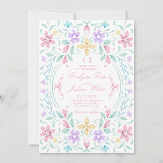 Pastel Aquarelle Faire-part de mariage Floral