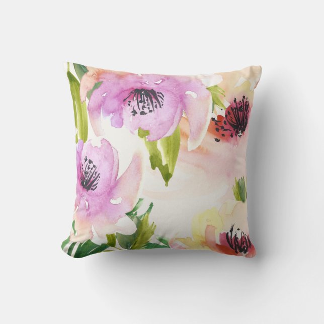 Pastel Aquarelle main peint Fleurs Coussin (Recto)