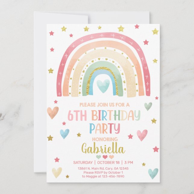 Pastel arc-en-ciel invitation d'anniversaire fille (Devant)