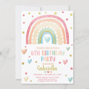Pastel arc-en-ciel invitation d'anniversaire fille