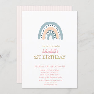 Pastel Arc-en-ciel rayé Invitation d'anniversaire