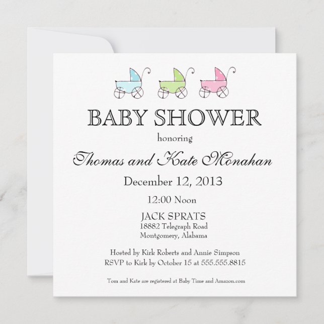 Pastel Baby Carriage Douche Invitation (Devant)