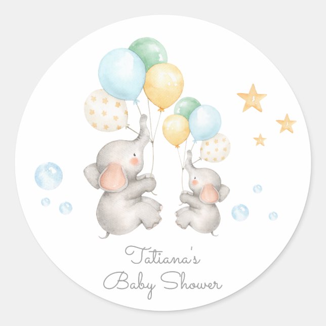 Pastel Baby Elephant Merci Sticker Faveurs (Devant)