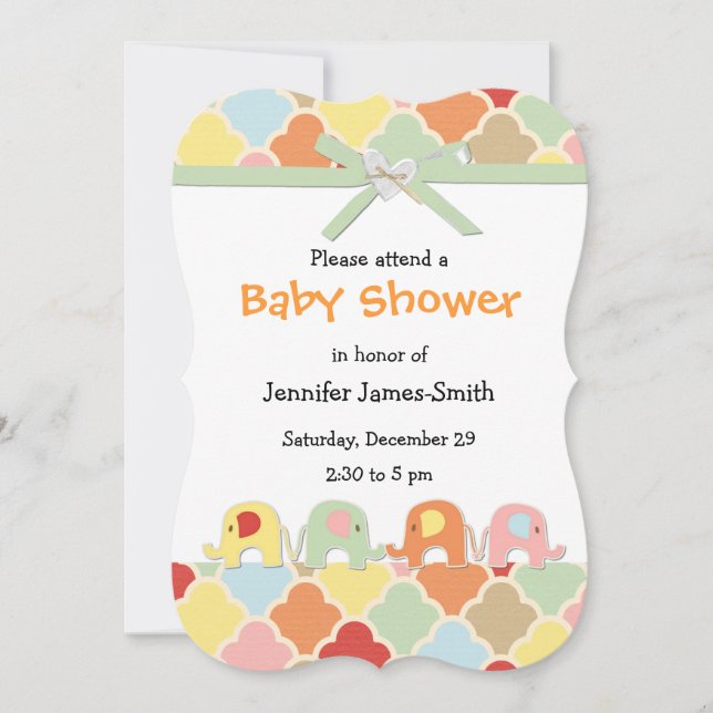 Pastel Baby Elephants Douche Invitation (Devant)