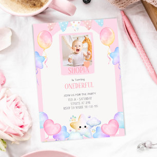 Pastel Balloon 1er Anniversaire Photo Invitation
