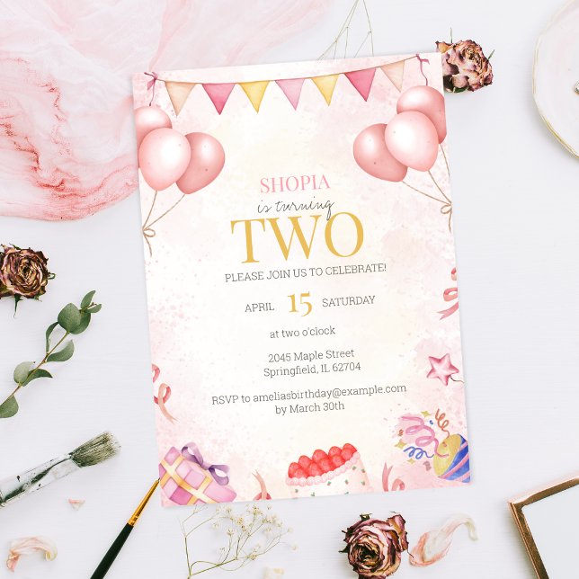 Pastel Balloon Invitation de fête du 2e anniversai (Créateur téléchargé)