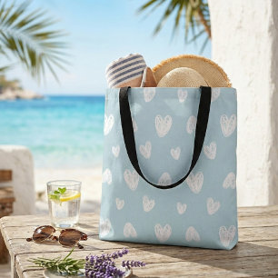 Pastel bleu vert blanc coeurs mignon sac shopping