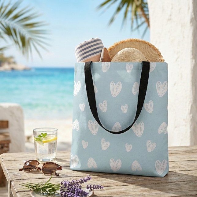 Pastel bleu vert blanc coeurs mignon sac shopping (Créateur téléchargé)
