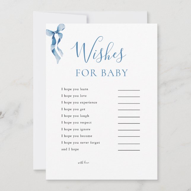 Pastel Blue Bow souhaite une carte de jeu Baby sho (Devant)