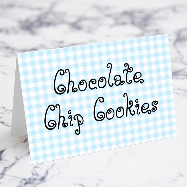Pastel Blue En vichy Cartes alimentaires (Pastel Blue Gingham Chocolate Chip Cookies Food Cards)