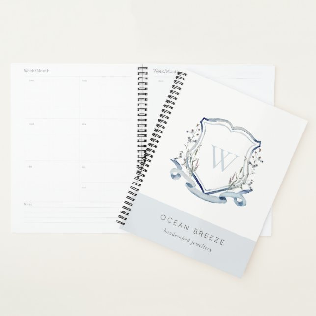 Pastel Blue Fleur sauvage Aquarelle Crest Monogram (Devant avec enveloppe)