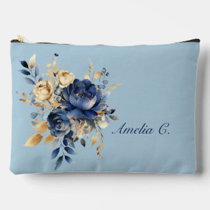 Pastel Blue & Gold Aquarelle Florale Sac cosmétiqu