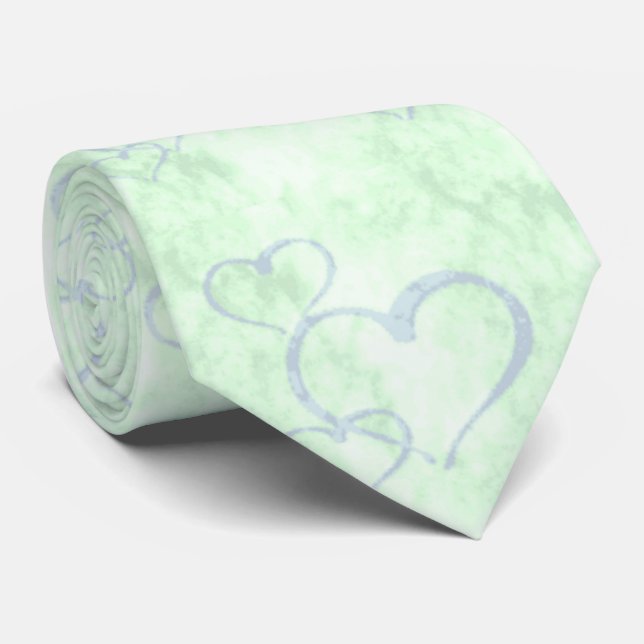 Pastel Blue Green Valentine Hearts Cravate homme (Roulé)
