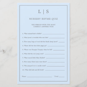 Pastel Blue Nursery Rhyme Quiz Baby shower Jeu