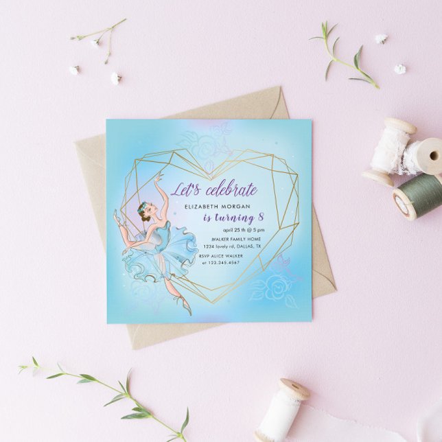 Pastel Blue Pretty Ballerina Invitation Anniversai (Créateur téléchargé)