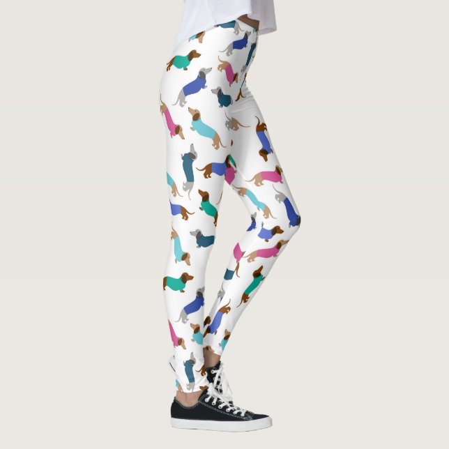 Pastel Blue Rose Turquoise Dachshund Leggings (Droite)