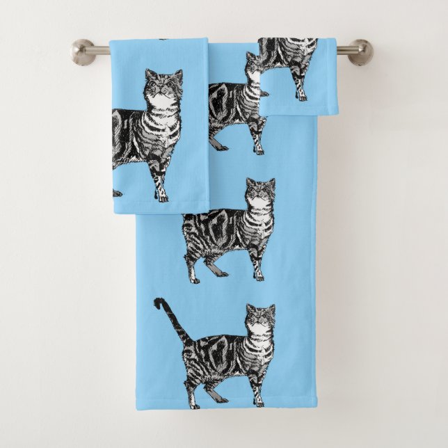Pastel Blue Tabby Chat Chats Filles Ensemble de se (En situation)