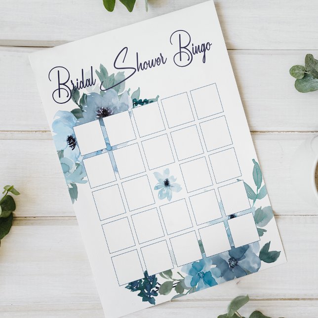 Pastel Blue Watercolor Roses Floral Bride Bingo (Créateur téléchargé)