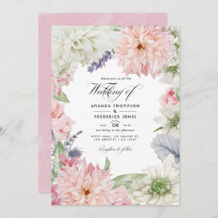 Pastel Blush Pink Dahlia Faire-part de mariage