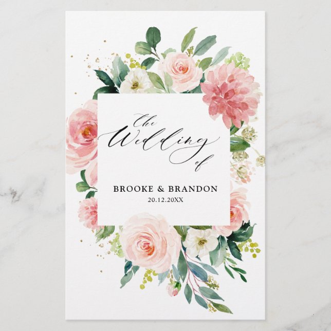 Pastel Blush Pretty Rose Botanical Wedding Program (Devant)