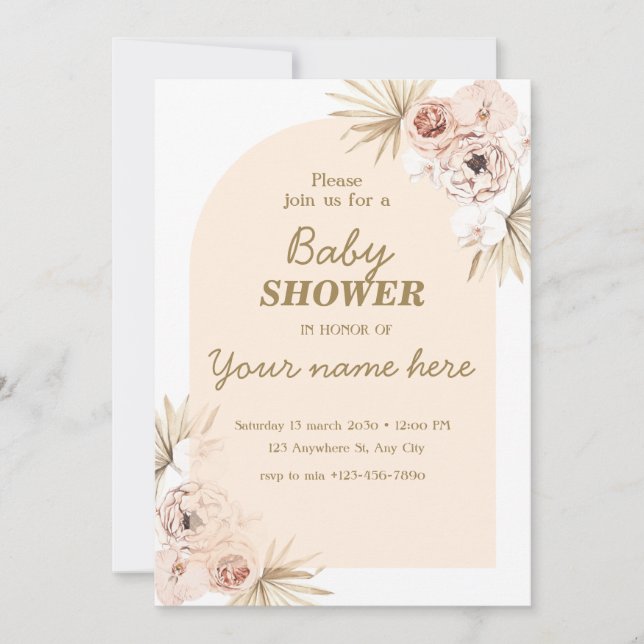 Pastel Boho Arch Bébé invitations douche Fille (Devant)