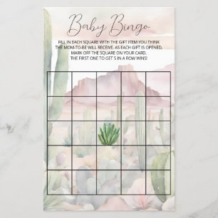 Pastel Boho Desert Cactus Baby shower Bingo Jeu