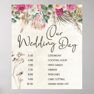 Pastel Boho Neutral Floral Mariage Horaire Poster