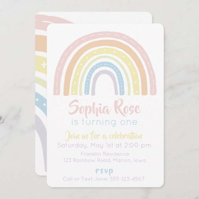 Pastel Boho Rainbow Invitation d'anniversaire (Devant / Derrière)