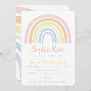 Pastel Boho Rainbow Invitation d'anniversaire