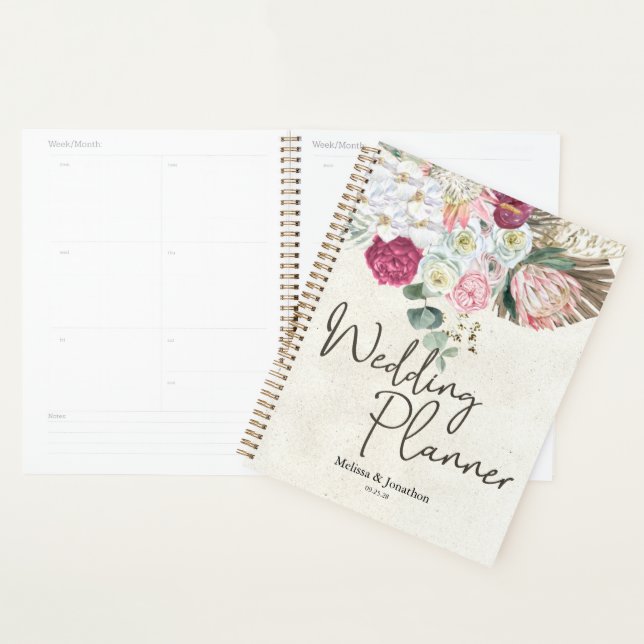 Pastel Boho Wedding planner floral neutre (Devant avec enveloppe)