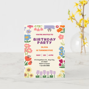 Pastel Botanical Floral Anniversaire 5e Carte plié